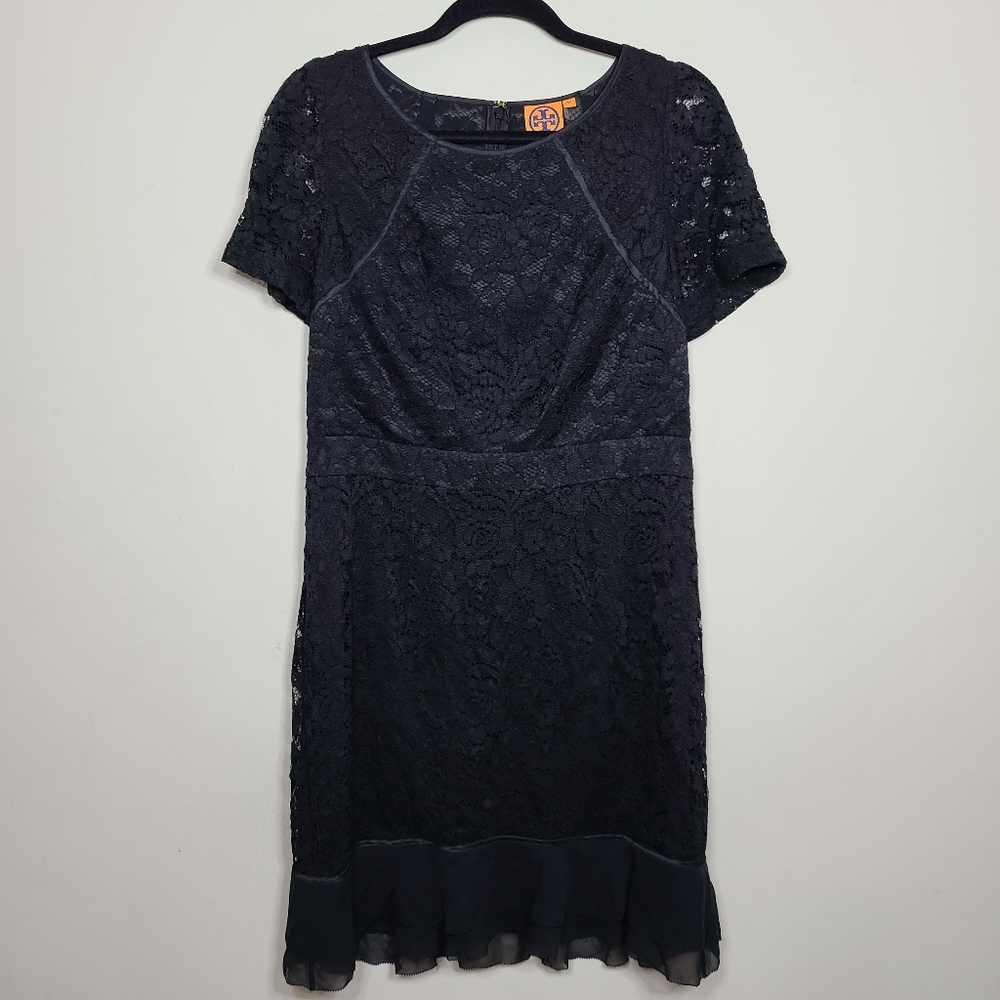 Tory Burch Bovary Black Lace Short Sleeve Dress